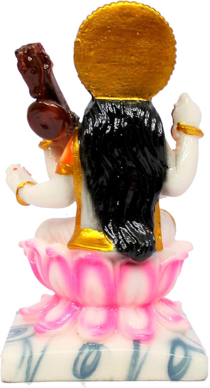 eSplanade Saraswati on Lotus | Saraswati Goddess Murti Idol Statue Sculpture Figurine | Resin - Multi - 7" Inches