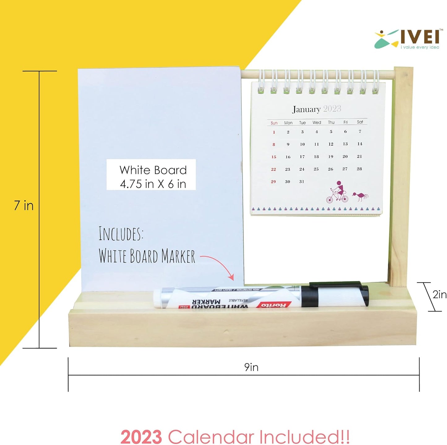 IVEI Warli Utility Desk Calendar with a whiteboard - Dry Erase Board for Desk