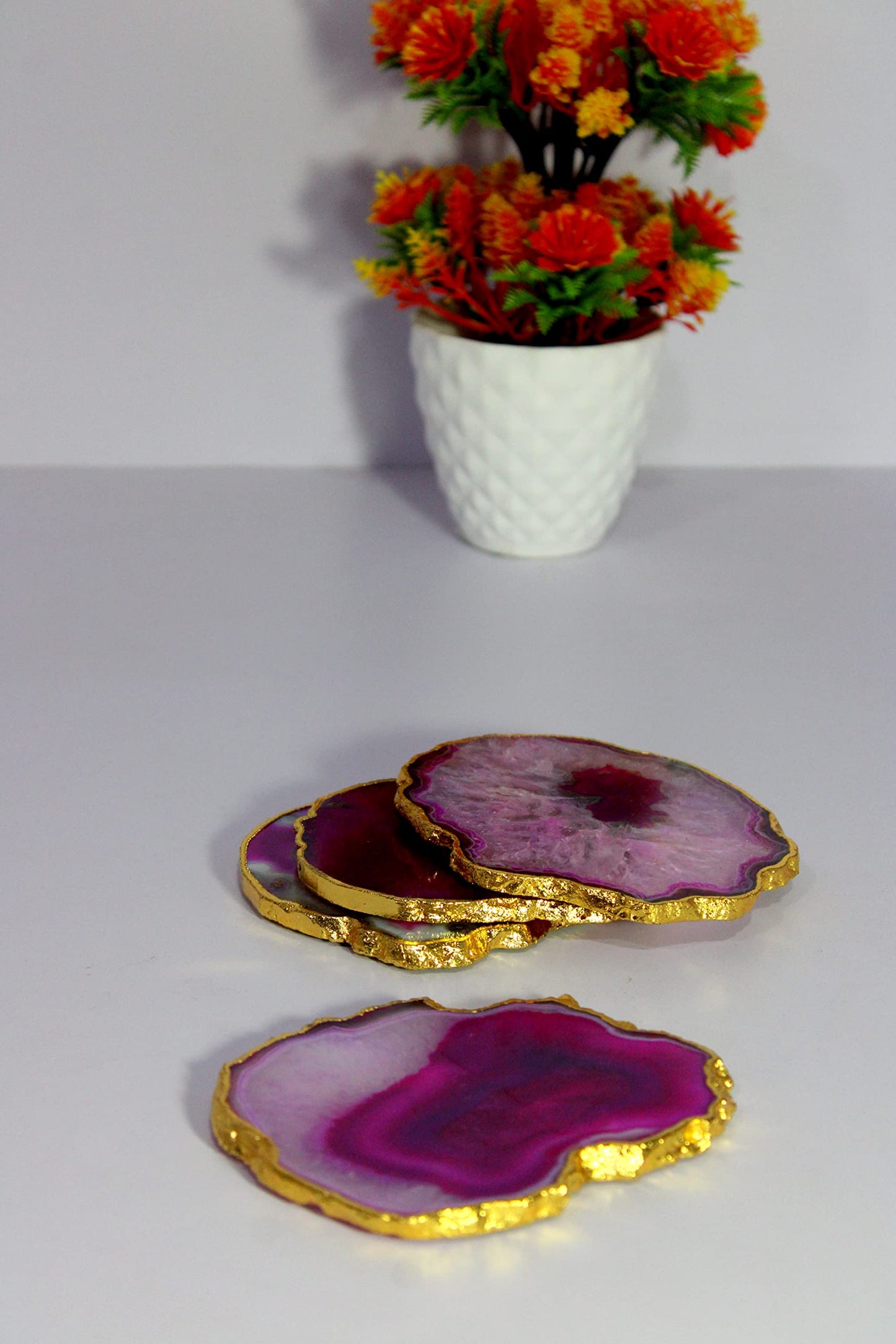 eSplanade Natural Agate Coasters Bar Beer Coffee Tea Coaster - Set of 4 Coasters - Perfect Table Accessories Tableware (Multicolour)