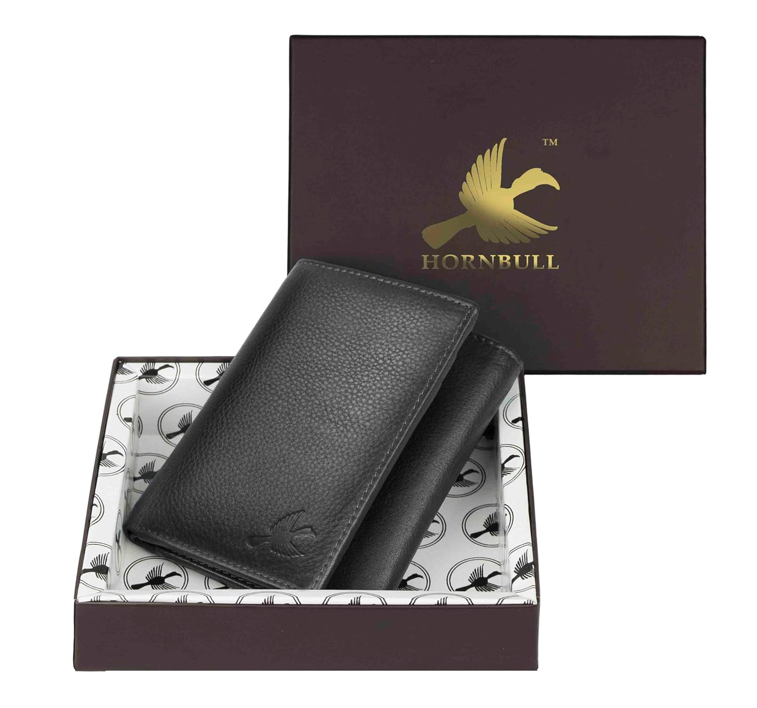 HORNBULL Men's Genuine Leather Leather Black Tri Fold RFID Blocking Wallet