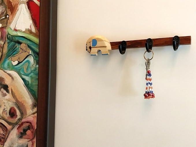 ESPLANADE Wooden Key Holder Mandala Print - Stylish Wooden Hook Holder for Clothes & Bags - Key/Jewellery Organizer Wall Hooks - Wall Mounted Unique Mandala Key Holder for Home Decor/Office Décor