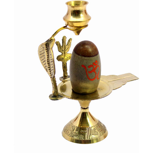 eSplanade Narmadeshwar Shiva Lingam Shiv Ling with Brass Water Pitcher and Trishul - 5.25