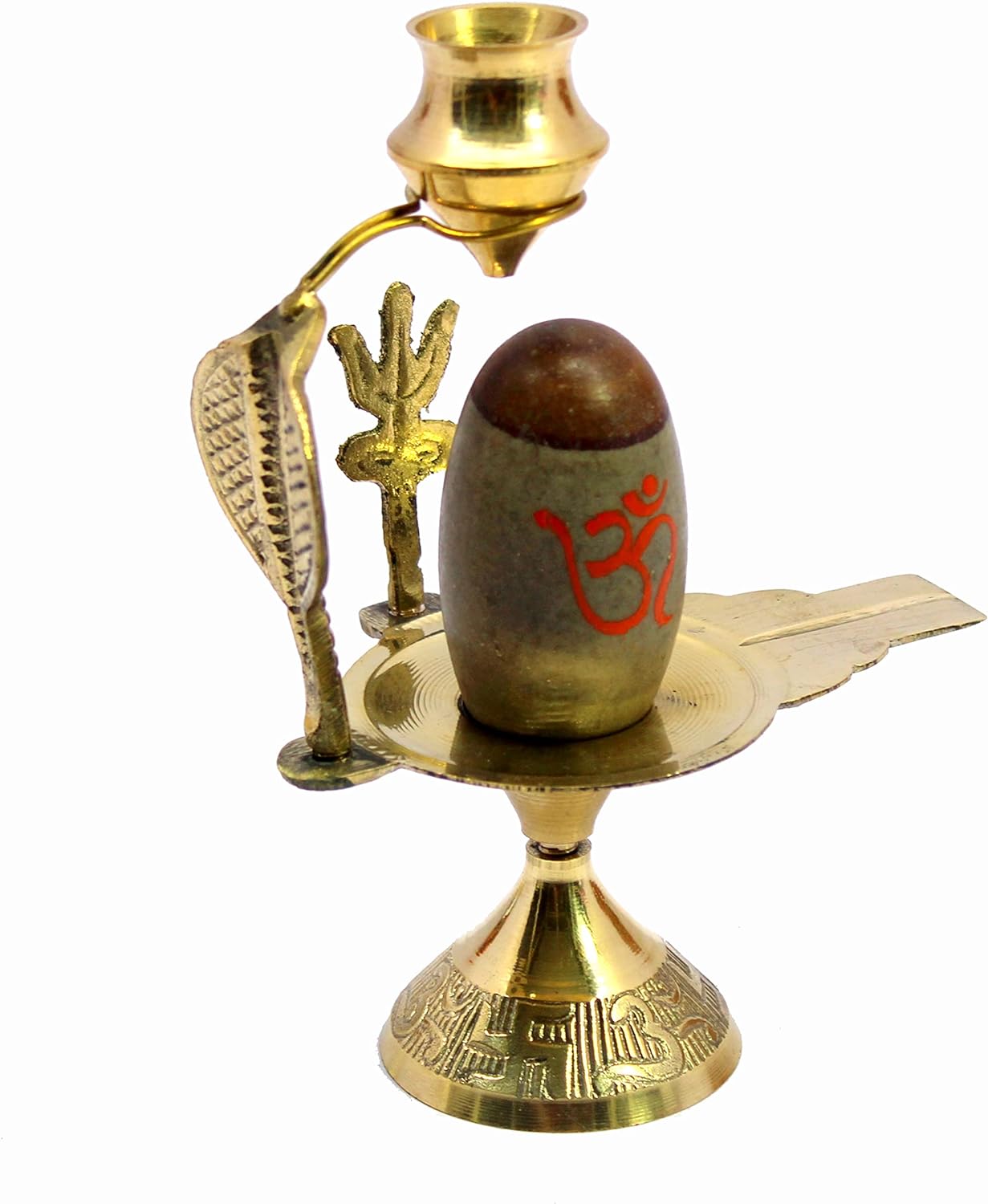 eSplanade Narmadeshwar Shiva Lingam Shiv Ling with Brass Water Pitcher and Trishul - 5.25" Inches