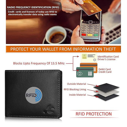 HORNBULL Men's Stylist Black Genuine Leather Wallet with RFID Protection | Branded Gift Wallet for Men