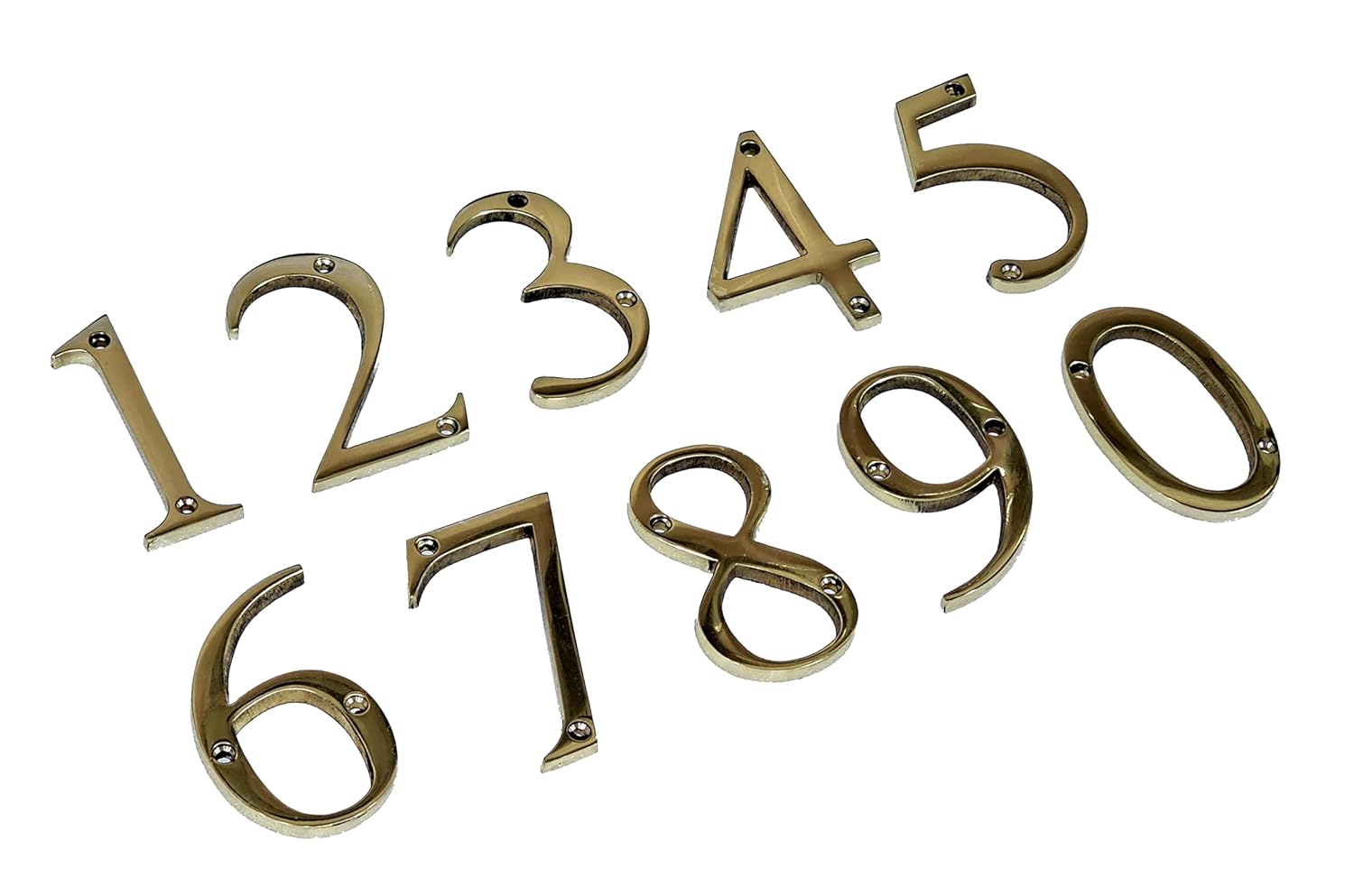 eSplanade 3" Brass House Hotel Door Number Plaque – Numeric Numerical Digit Sign for Home Office Hotel Guest House – Polished Brass Finish with Screws