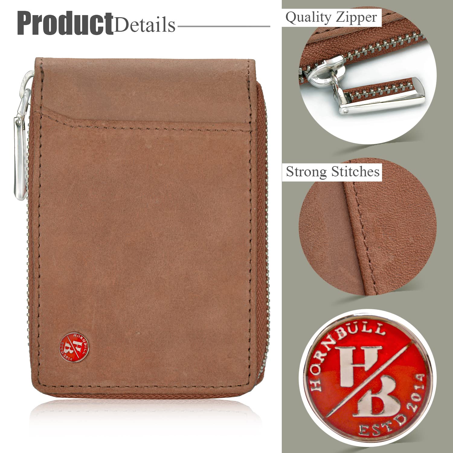 HORNBULL Steve Brown RFID Blocking Leather Wallet for Men | Vertical Credit Debit Card Holder