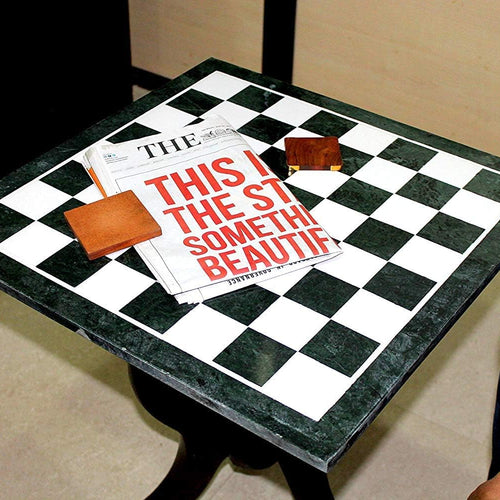 StonKraft Green Marble Chess Board with Inlay Work - Coffee Table Centre Tabletop Without Stand - Decorative Stone Board - Home Decor - 20