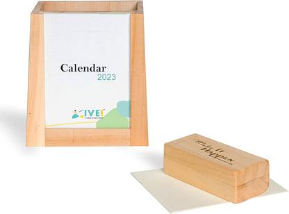 IVEI Desk Calendar with Organizer and Paper Weight | Wood Desk Pen Pencil Holder Stand Multi Purpose Use Pencil Cup with Calendar and Flat Wooden Paper Weight | Fresh themed Calendar