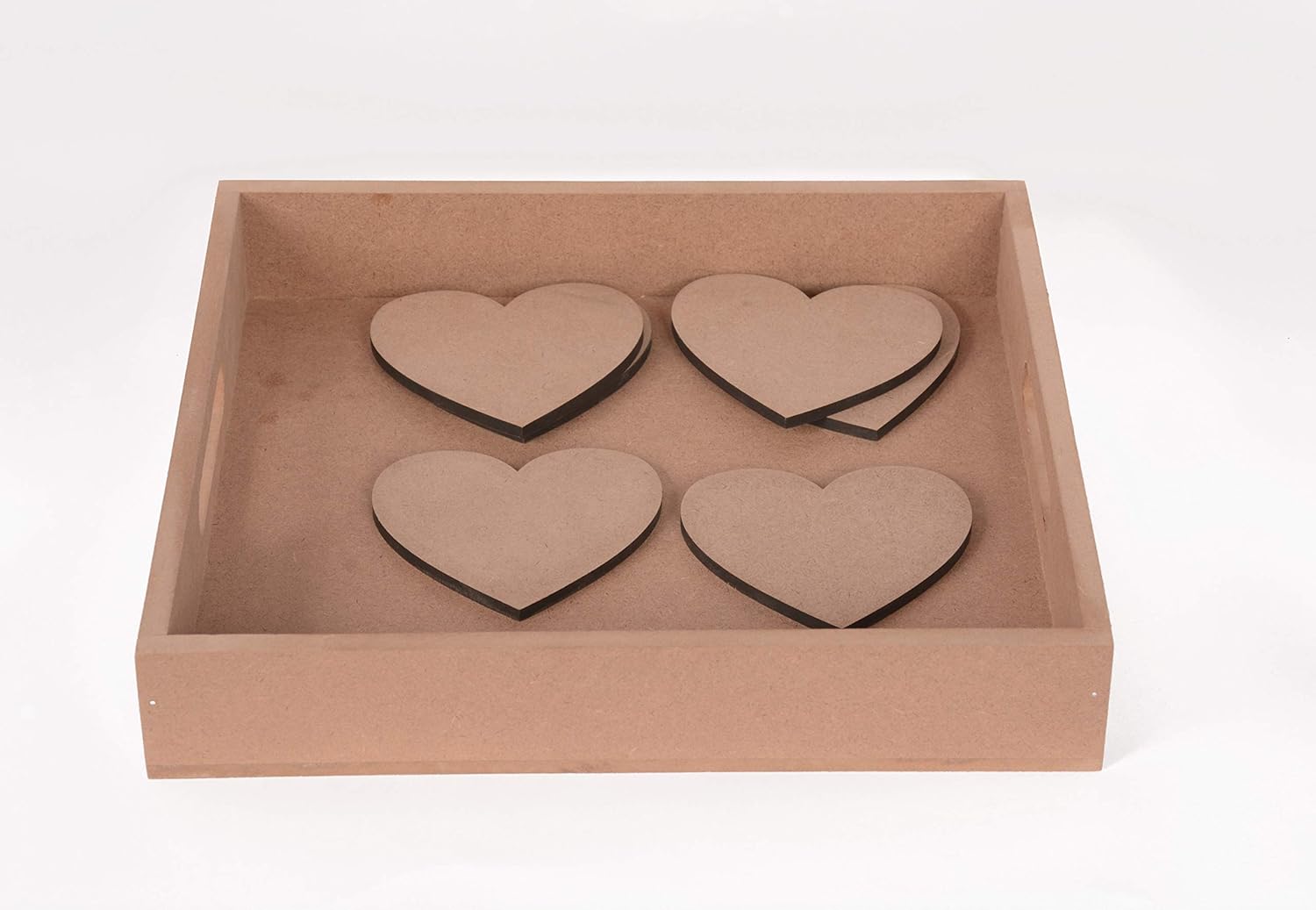 IVEI Do-it-Yourself Tray with Plain MDF Coasters Set of 6- for Activity - decoupage - DIY MDF Coasters - DIY Tray (10in X 9in - Heart Coasters)