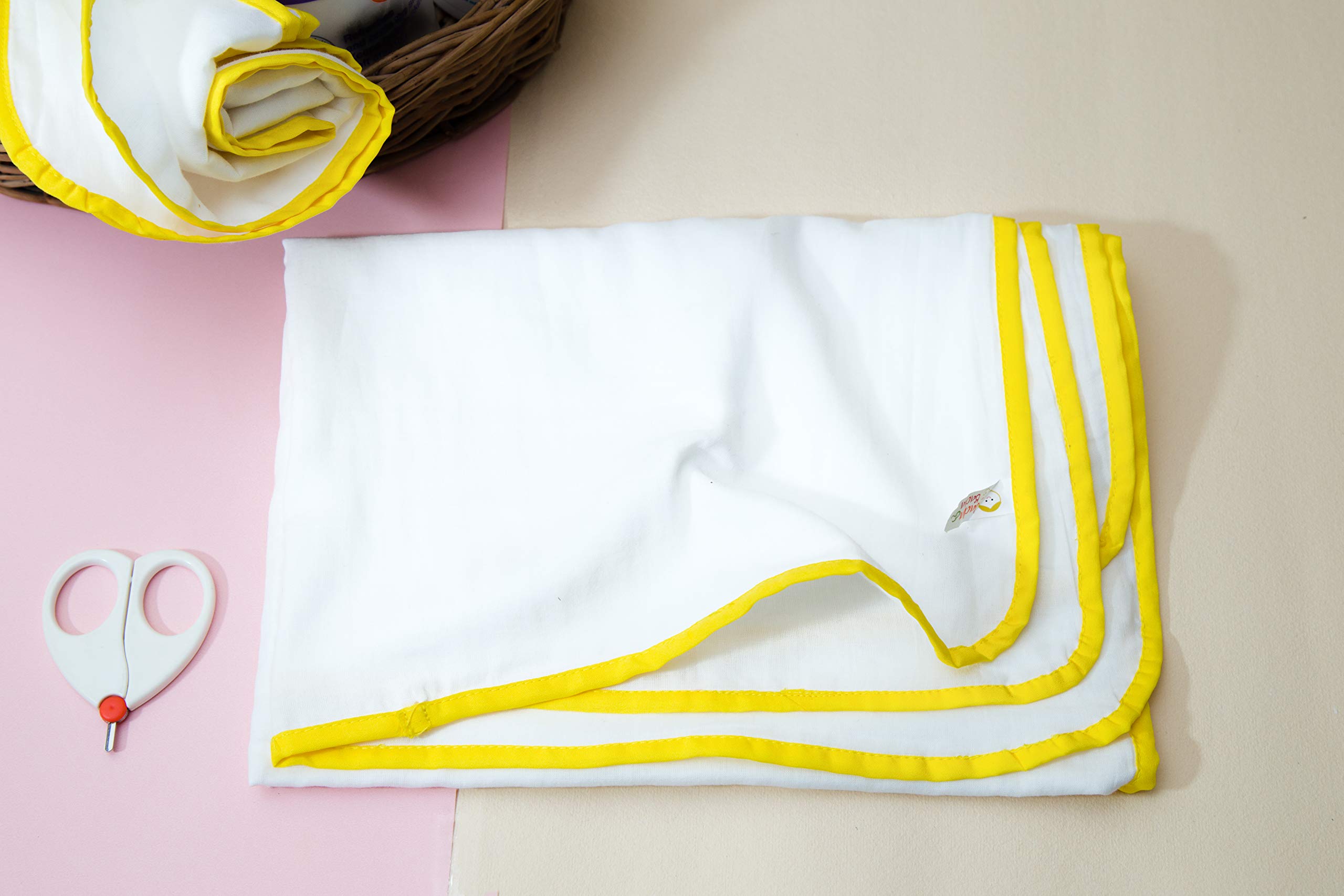 Jacha & Bacha Pure Soft Cotton Dhoti Towels for Babies/Kids Set of 2 Towels-Yellow (Blue) | Light Weight Towels for Kids | Travel Friendly Bath Towels for Children