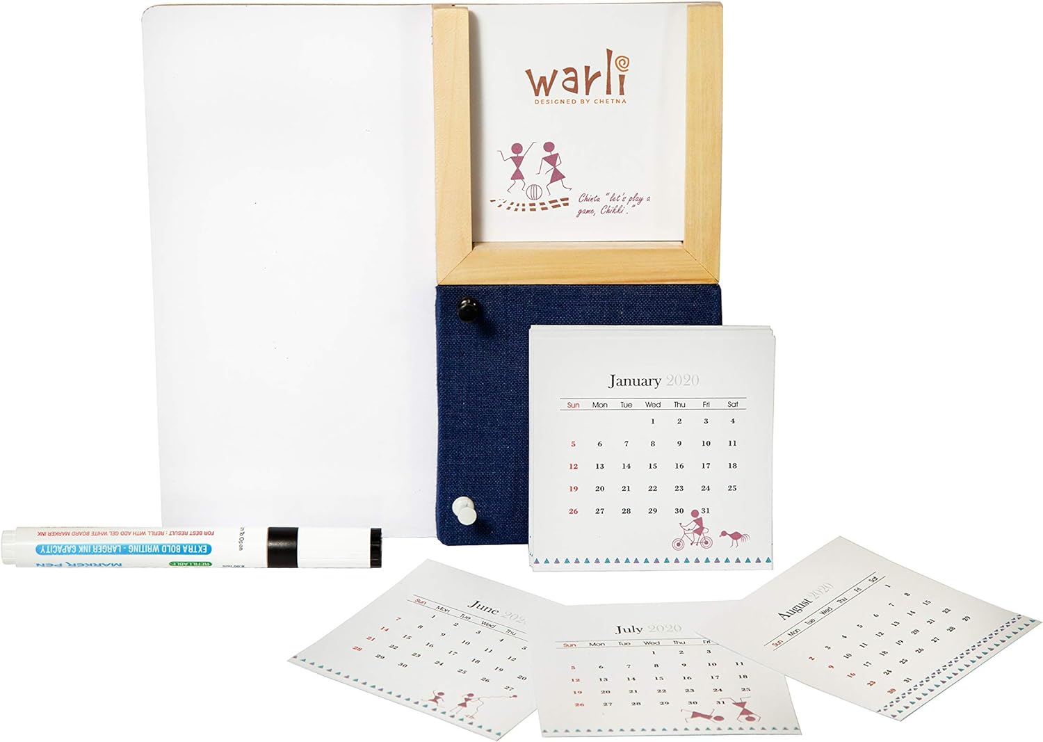 IVEI Warli Desk Calendar with Whiteboard, Pin Board & Pen Holder - Table Top Calendar Set - All-in-one Calendar Desk Organizer - Innovative gift for Office Desk Decor, School, Home
