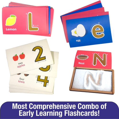 MFM TOYS Montessori Sandpaper Letters Tactile English Flashcards Combo (English Uppercase + Lowercase + Numerals + Sand Tray) | Most Comprehensive Early Learning Flashcards