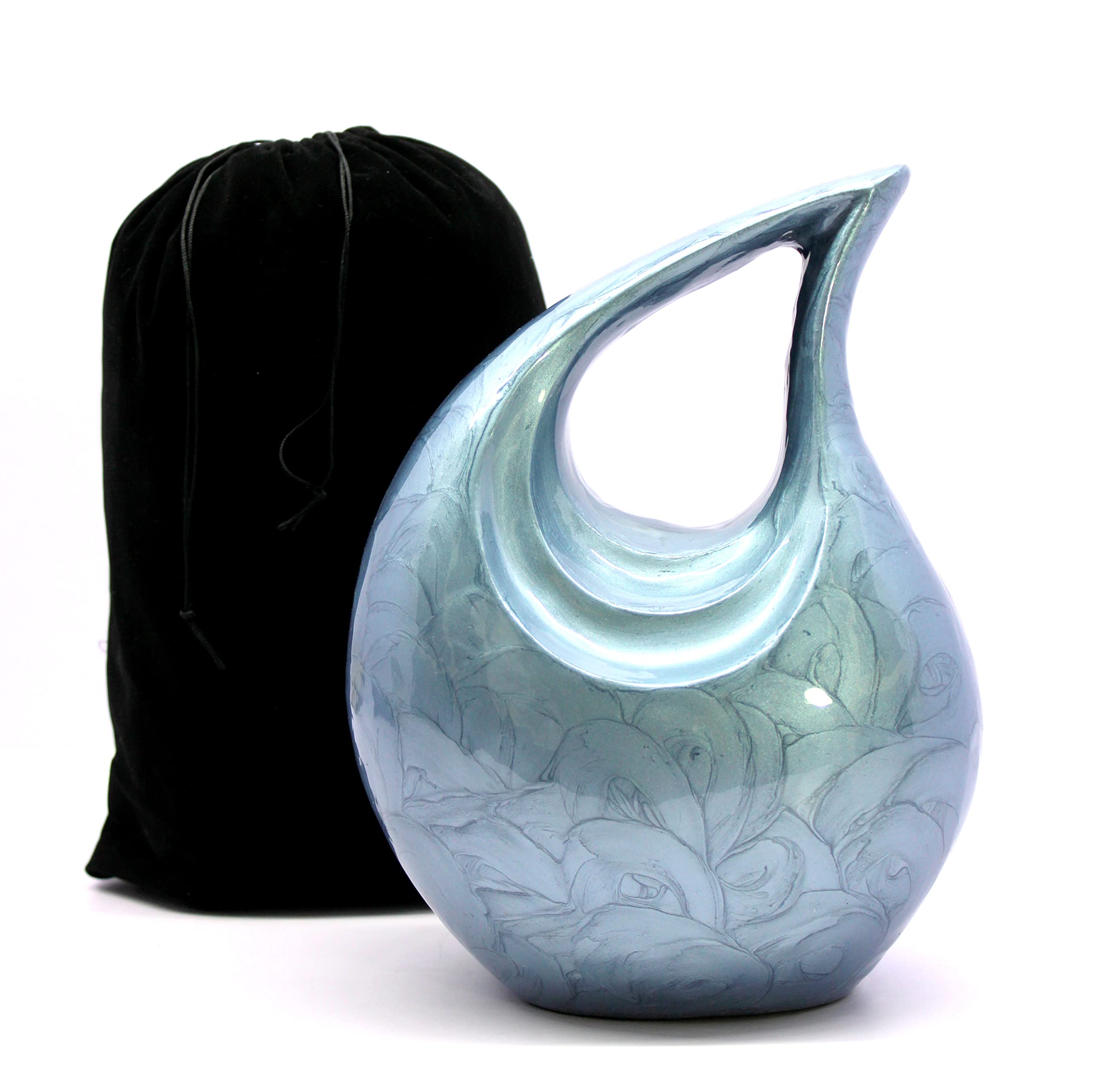 eSplanade Metal Cremation Urn Memorial Jar Pot Container | Full Size Urn for Ashes Funeral Burial | Teardrop Urns | Grey & white- 10" Inches