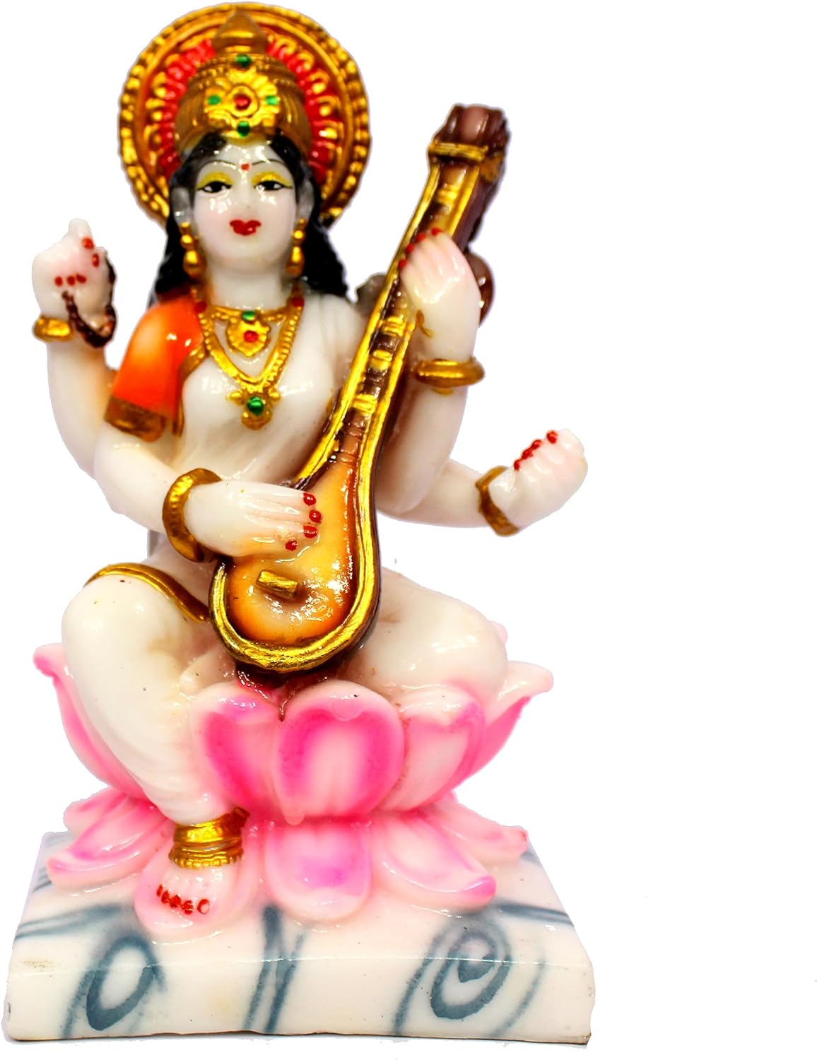 eSplanade Saraswati on Lotus | Saraswati Goddess Murti Idol Statue Sculpture Figurine - Resin - Multi - 10.5" & 7" Inches