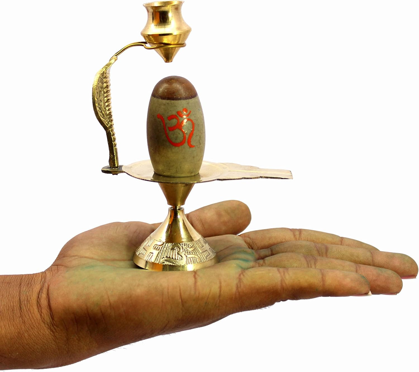 eSplanade Narmadeshwar Shiva Lingam Shiv Ling with Brass Water Pitcher and Trishul - 5.25" Inches