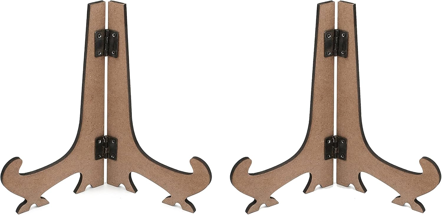 IVEI Round Plate with Foldable Stand - Set of 2 & SET of 5- MDF Plain Round Art Board with Stand for Painting Wooden Sheet Craft - for Decoupage MDF Plains, Resin Artwork & Decoration (Round)