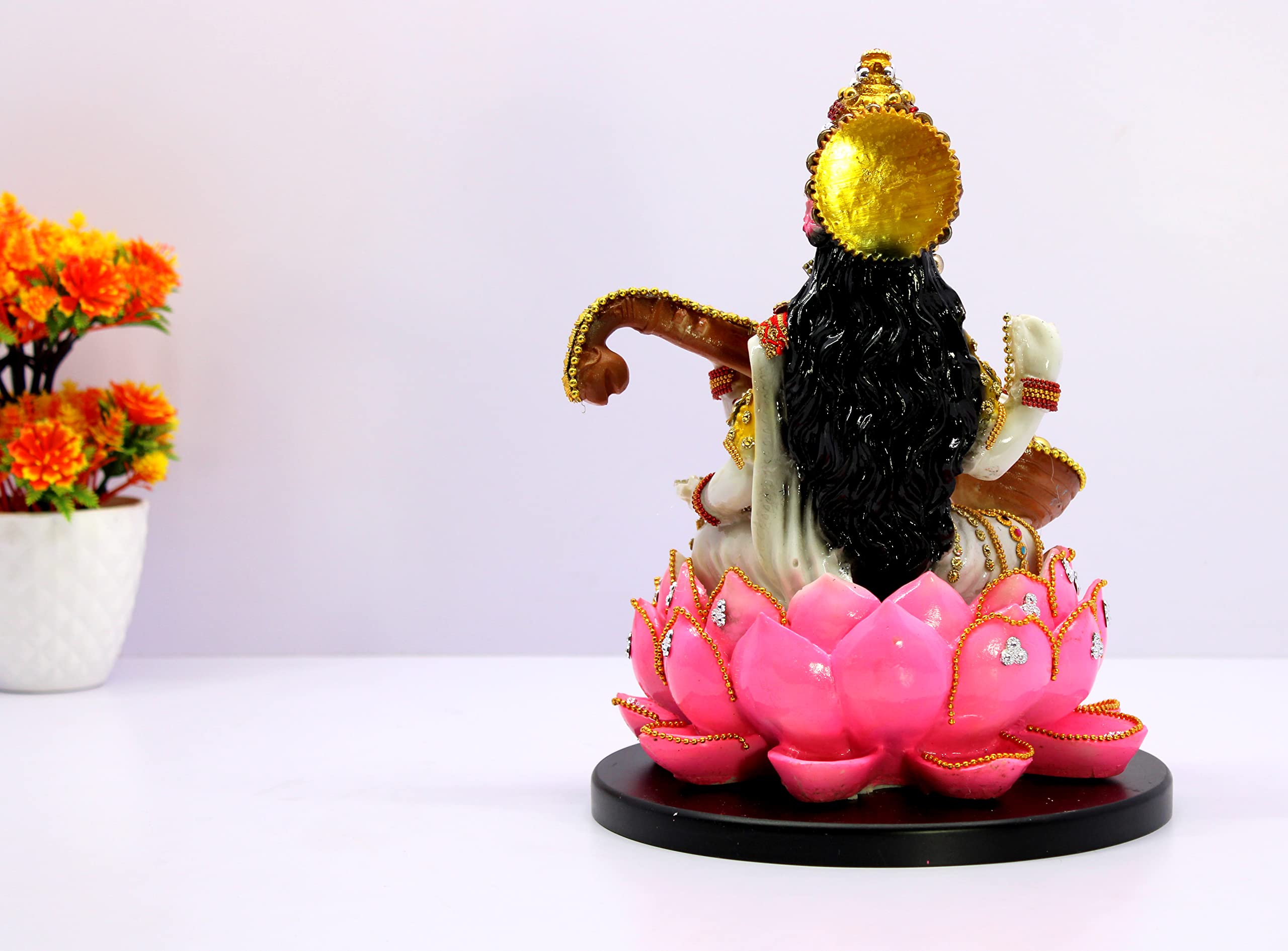 eSplanade Saraswati on Lotus | Saraswati Goddess Murti Idol Statue Sculpture Figurine - Resin - Multi - 10.5" & 7" Inches