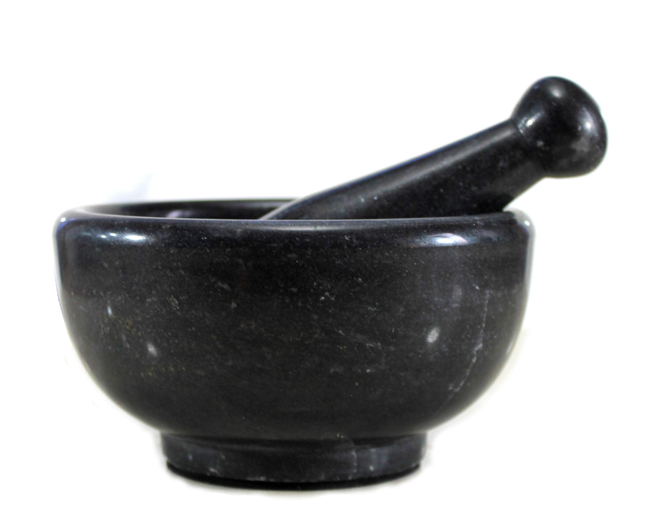 KLEO 6" Wide (BIG SIZE) Natural Stone Mortar and Pestle Set as Spice Grinder Medicine Masher - Okhli And Musal (Black & White)
