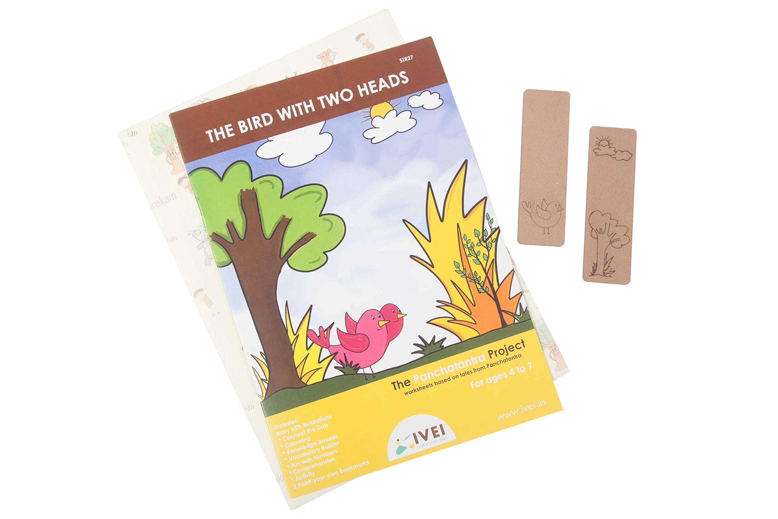 IVEI Panchatantra Story Kids Learning Book - Workbook and 2 DIY Bookmarks - Colouring Activity Worksheets - Creative Fun Activity and Education for Kids - The Bird with Two Heads ( Age 4 to 7 Years )
