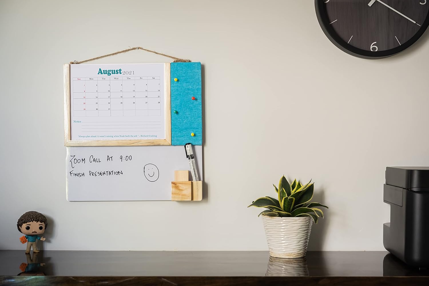 IVEI Planner Combination Board - Blue- pin Board and whiteboard Combination Board with Planner - Dry Erase Board - Bulletin Board - Innovative Organizer- Office and Home