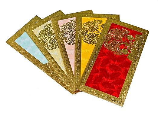 Esplanade Envelope for Cash Shagun Lifafa Set | Multicolour with Golden Detailing Envelopes for Gifting Money | Wedding Sagan, Eid, Rakhi, Festival, Family & Corporate (Assorted Set of 20)