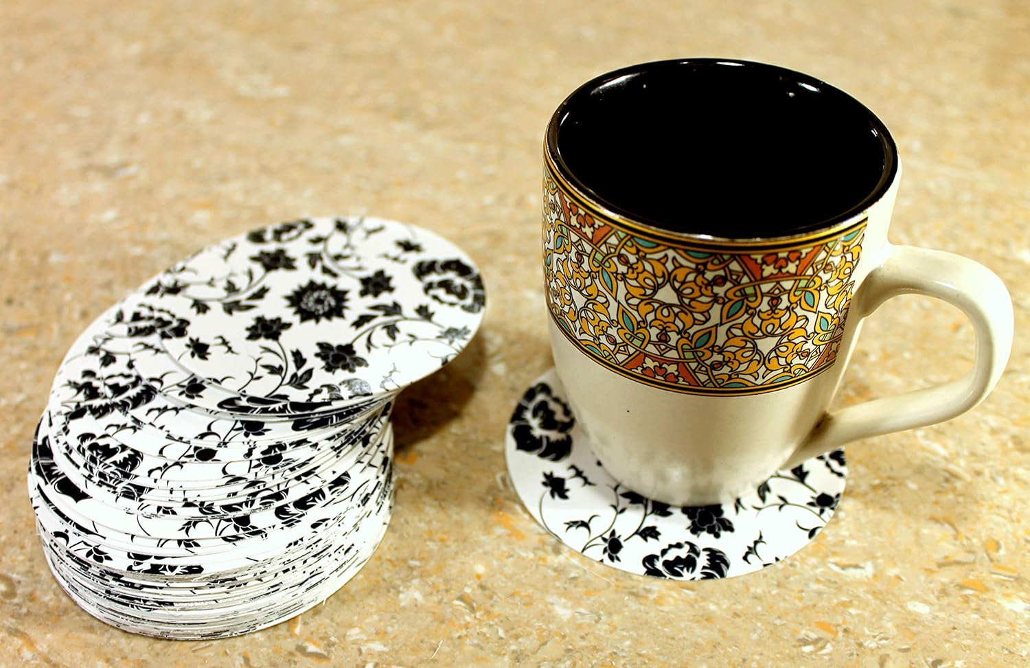 eSplanade Disposable Printed Paper Coasters - Use and Throw Reversible Round Paper Coasters - Set of 100 - Red & Black Floral