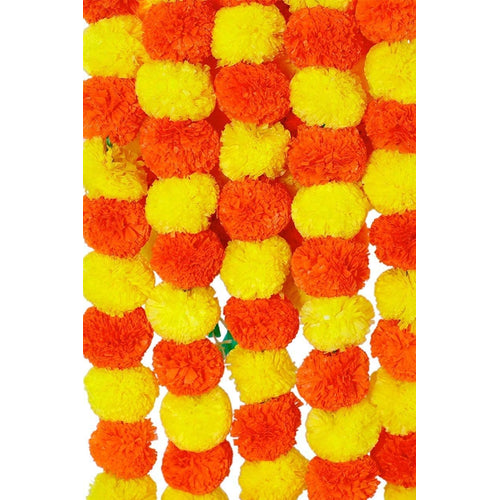 eSplanade Artificial Marigold Flower Garlands for Home Decor - Pack of 5 Strings - Lemon-Mango colour - 4 to 4.5 Feet Length
