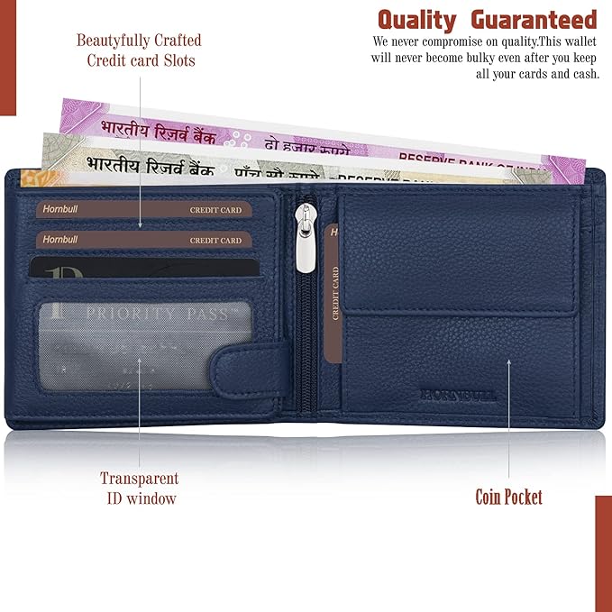 HORNBULL Vegas Navy RFID Blocking Leather Wallet for Men | Wallets Men Leather | Mens Wallet