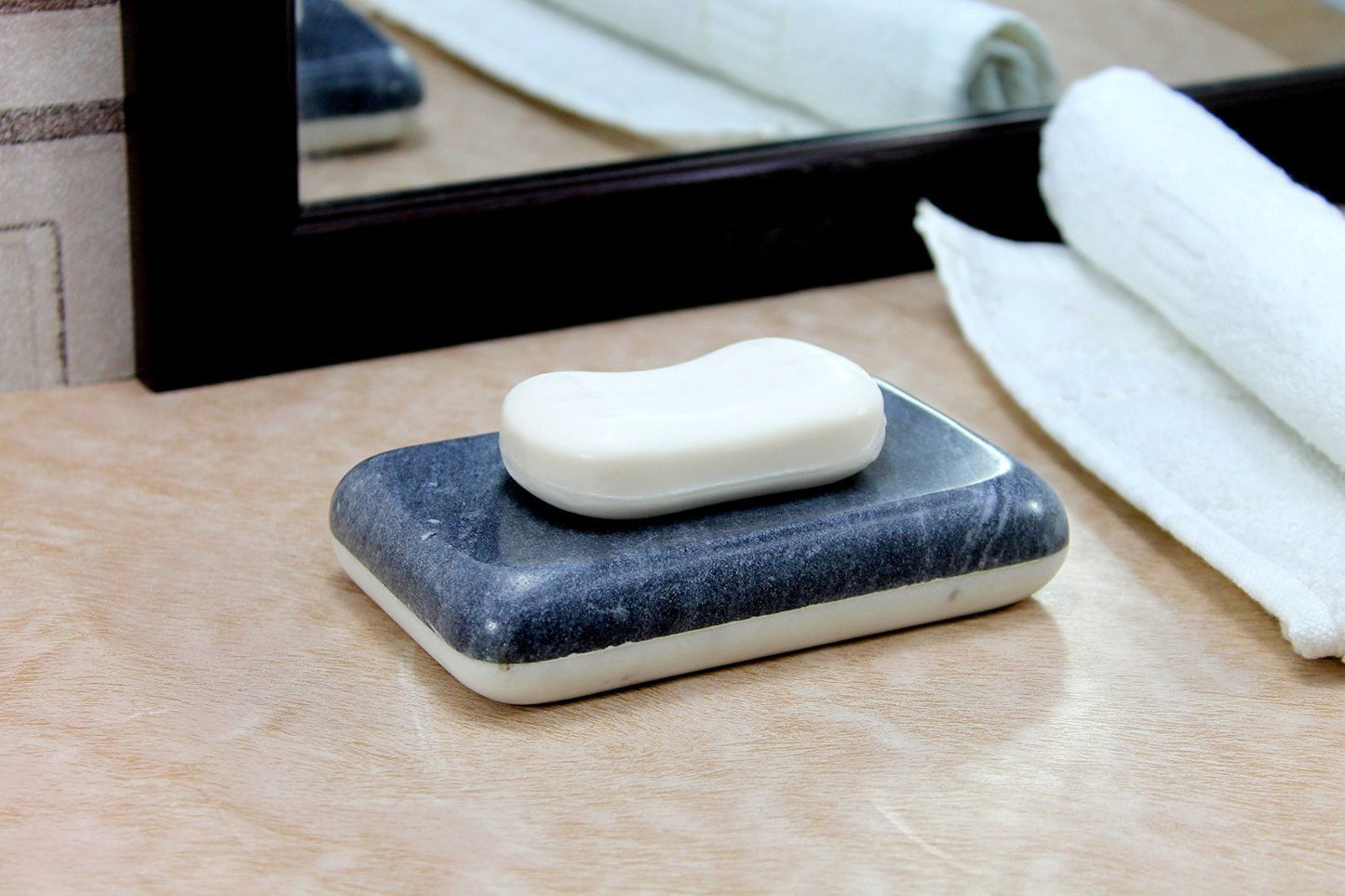 KLEO Natural Stone Soap Dish or Bath Accessories for Bath Tub or Wash Basin (Black with natural lines)