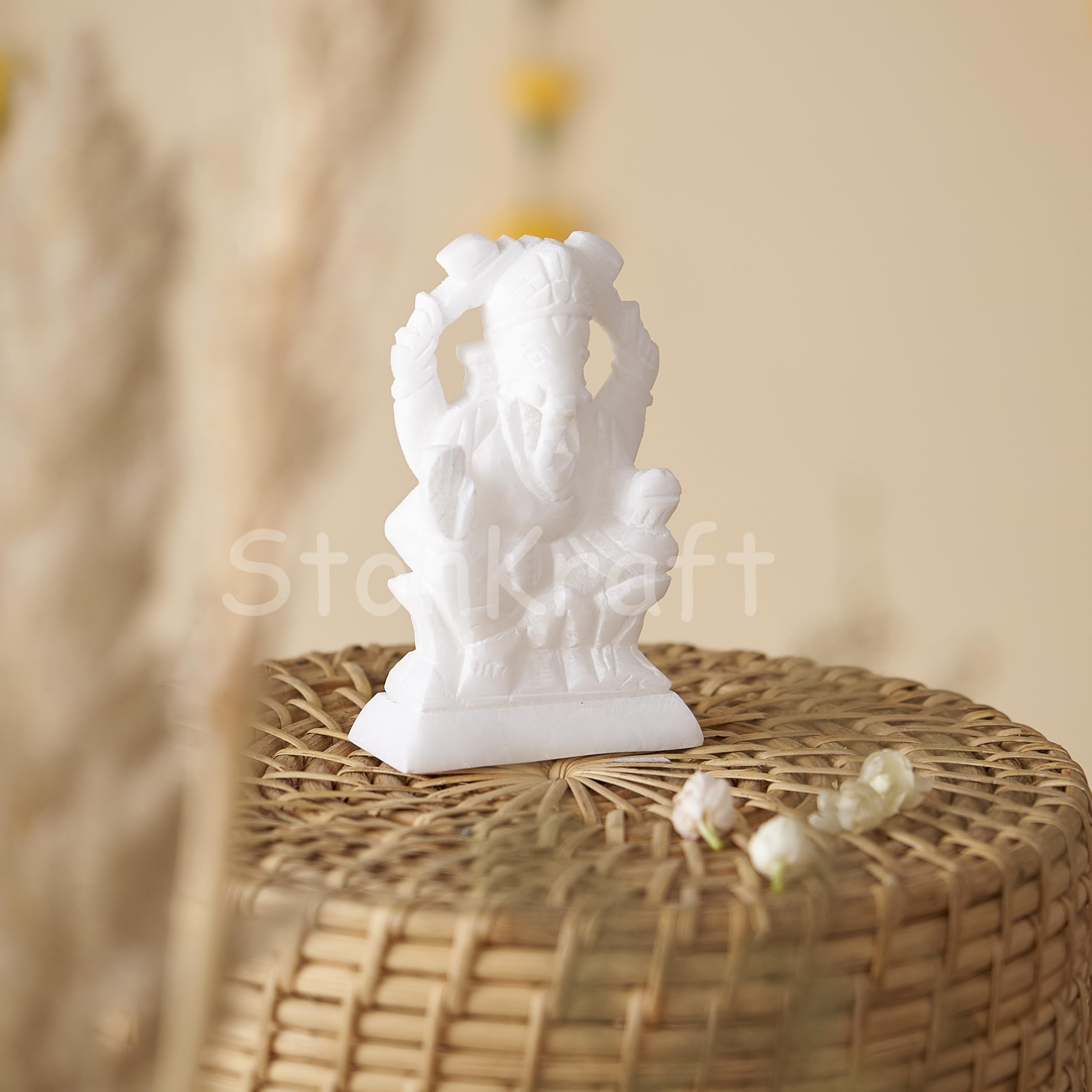 StonKraft Marble Ganesh Ganesha Statue Murti Idol - Left trunk
