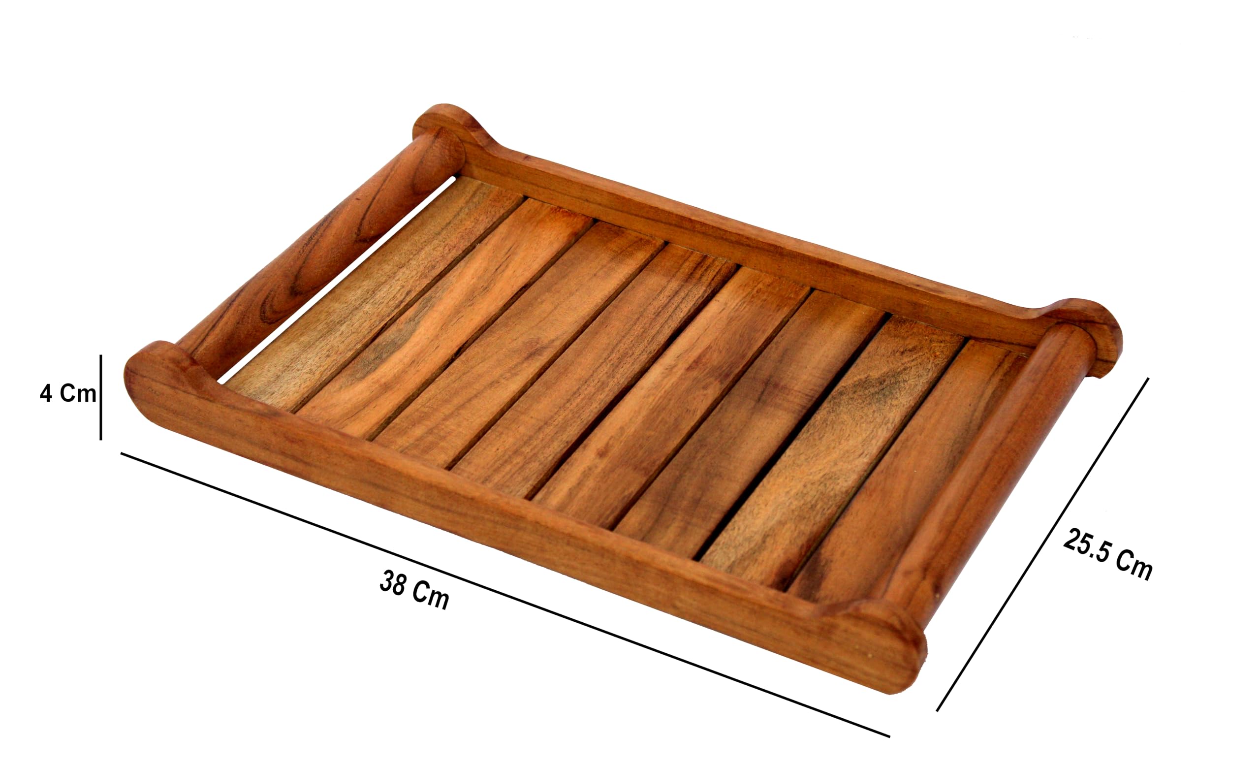 Wooden Rectangular Serving Tray - Large Teak Wood Tray for Home, Kitchen, Restaurant, Office Organizer, Dining Table | Eco-Friendly & Durable