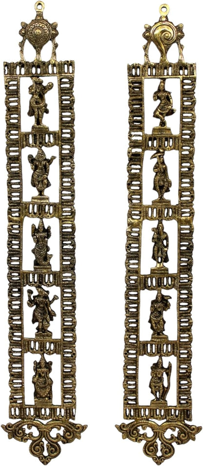 eSplanade - Brass Vishnu Dasha avatar Dashavatara Dasavatharam - Ten Incarnations Avtars - Ten Incarnations of Vishnu - Wall Hanging (36 Inch)