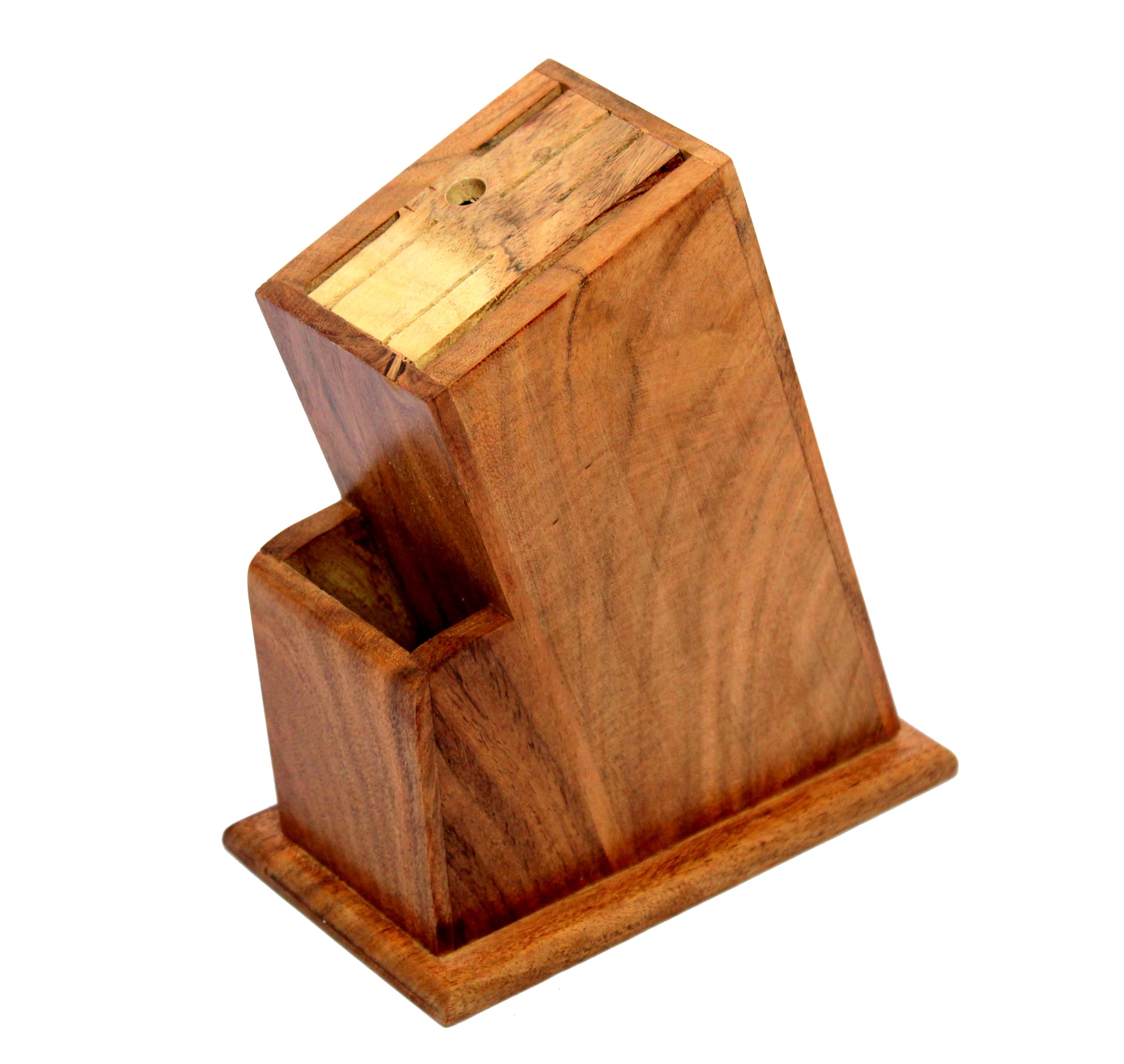 KLEO Knife Holder Stand for Kitchen - Universal Cutlery Holder in Teak Wood | Eco-Friendly, Durable, Multi-Size Knife Block with Anti-Slip Feet | Handmade by Skilled Artisans