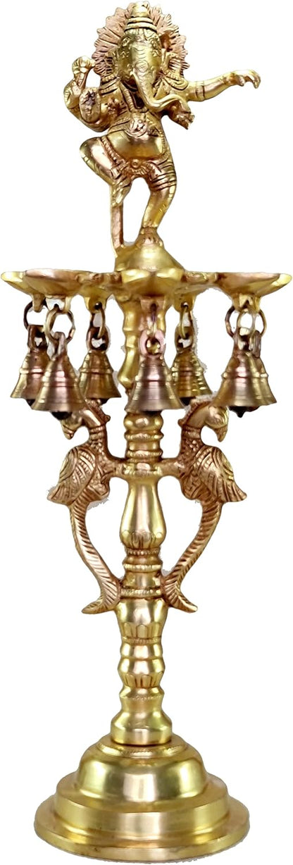 Brass Ganesh Ganesha Oil Lamp | Home Decor | Brass Diya | Brass Deepam | Brass Lamps | Kuthu Vilakku | Lamps for Home and Office - 16.5" Inches - Big Size