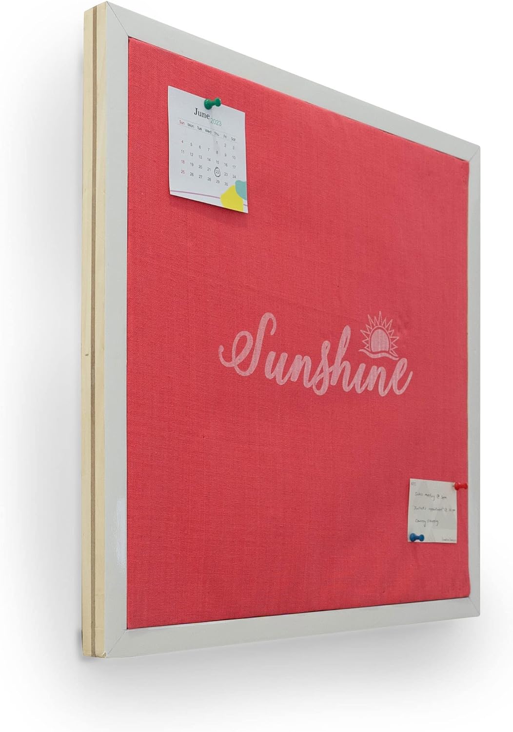 IVEI Framed Pink Linen Pin Board Bulletin Board for Wall Memory Memo with Wooden Frame |Hanging Board Picture Board for Home Office Decor, Cute Vision Board with Push Pin - Sunshine, Dream