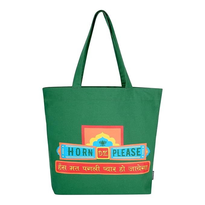 SKAPADORO Canvas Big Zip Printed Handbag Tote,100% Cotton, Inner pocket, Ecofriendly Bag for Women, Travel College Beach Shopping, Easy to Wash Everyday Shoulder Bag - Quirky Desi Graphic Designs