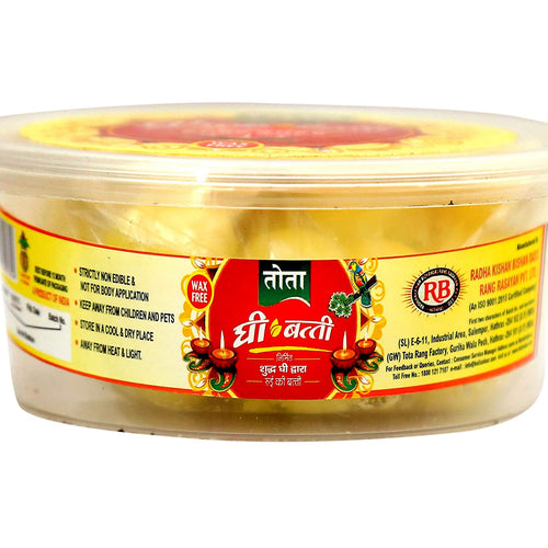 TOTA Wax Free Pure Cow Ghee Diya Cotton Wicks - Yellow | Pack of 1 | 90 Ghee Batti