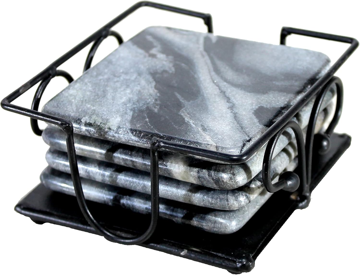 KLEO Sand Stone Tea Coffee Coasters Coaster Set Coasters with Wrought Iron Holder (Square) (Sand Colour)