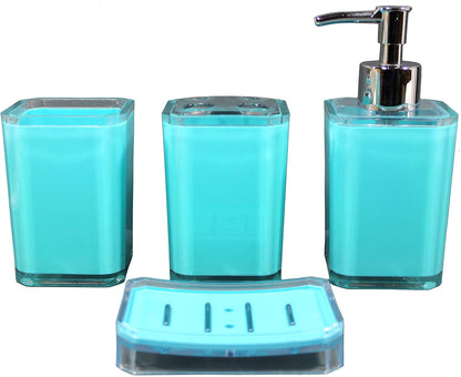 KLEO Bathroom Accessory Set Bath Accessories Set of 4 - Soap Dispenser, Toothbrush Holder, Utility and Soap Dish | Bath Set | Bathroom Accessories (Sea Blue)