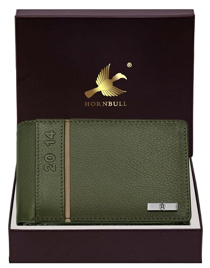 HORNBULL Miller Wallet for Men | Stylist Mens Wallet with RFID Blocking | Genuine Leather Olive Nappa | Gift for Men