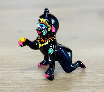 eSplanade - Black Painted Brass - (3") 7.5 cms - Laddoo Gopal Baby Krishna Kishan Baby Krishna Thakurji Murti Idol Statue Sculpture