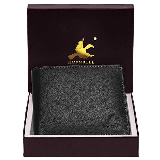 HORNBULL Men's Stylist Black Genuine Leather Wallet with RFID Protection | Branded Gift Wallet for Men