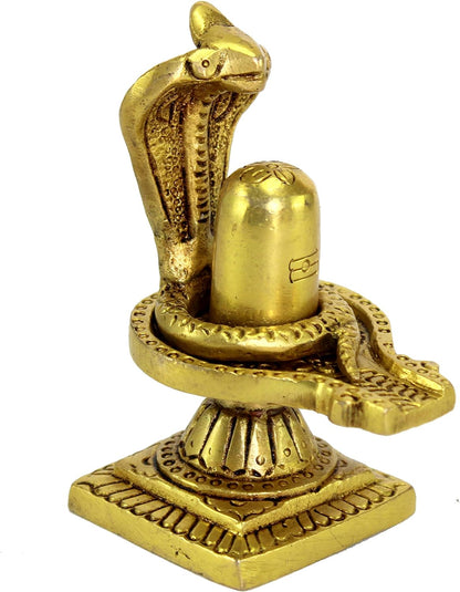 eSplanade Brass Shiv Ling Shiva Lingam with Sheshnaag Statue Idol Murti for home temple and Pooja - 4" Inches