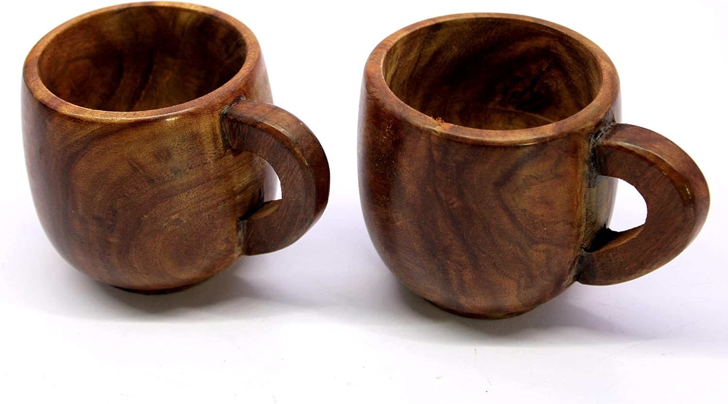 KLEO Wooden Tea & Coffee Cups Mugs | Set of 2-150 ml approx. - Wood - 2.5" & 4" Dia. - Brown