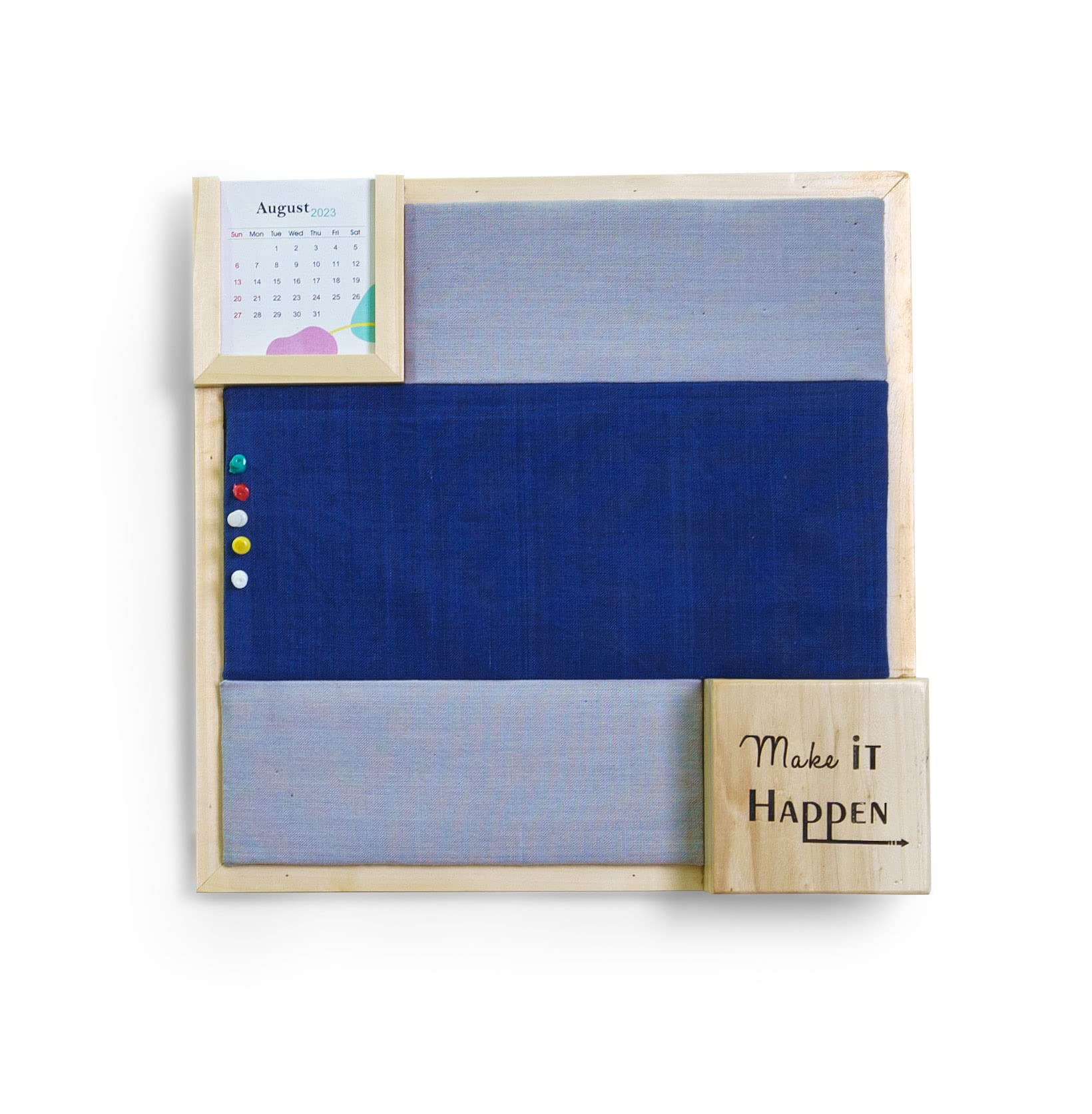 IVEI 2 Coloured Pin Board with Calendar and Pen Stand Engraved with Inspiring Words, Pin Board in 2 Colours to Organize Your Lists | Ideal for Home and Office