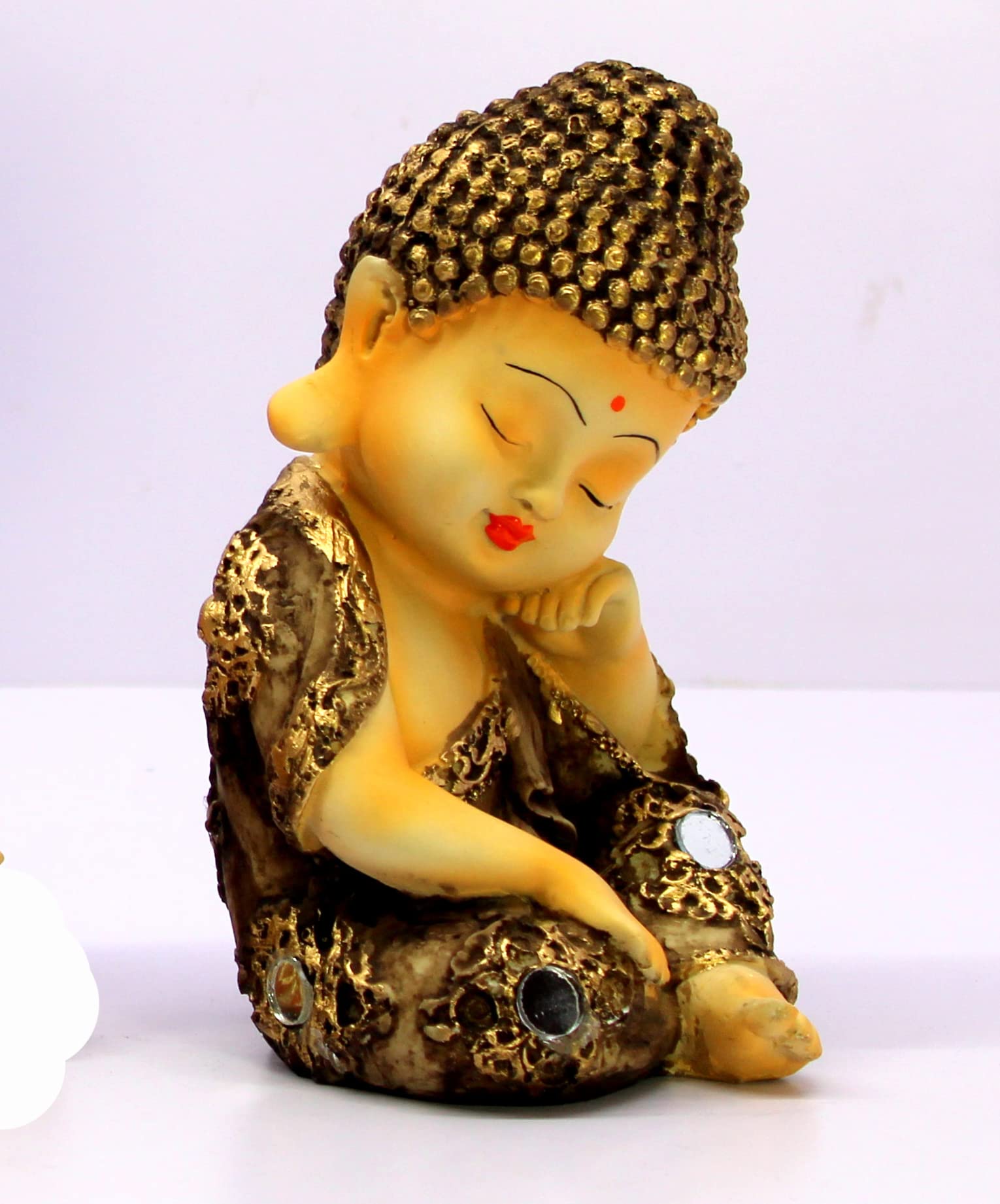 eSplanade Smiling Happy Baby Buddha Monk Statues | Feng Shui Monk Figurine Showpieces - Set of 4 | Home Decor | Resin - 7" Inches - Multi