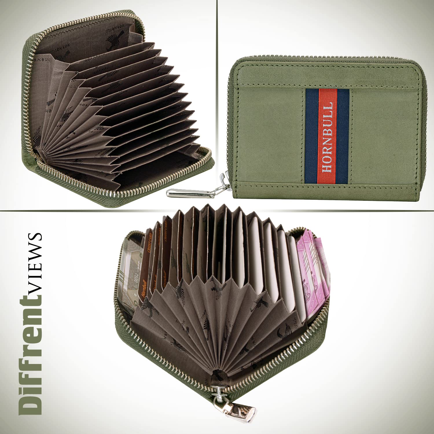 HORNBULL Dixon Green RFID Blocking Leather Wallet for Men | Vertical Credit Debit Card Holder