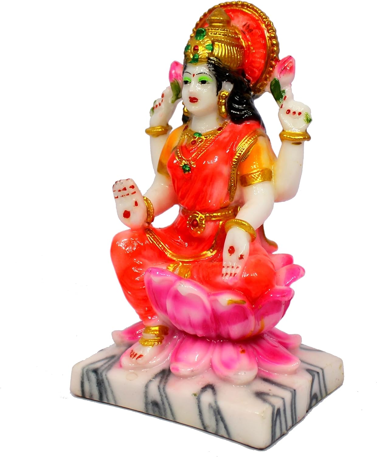 eSplanade Lakshmi on Lotus | Laxmi Goddess Murti Idol Statue Sculpture Figurine - Resin - 11" Inches & 7" Inches - Multicolour