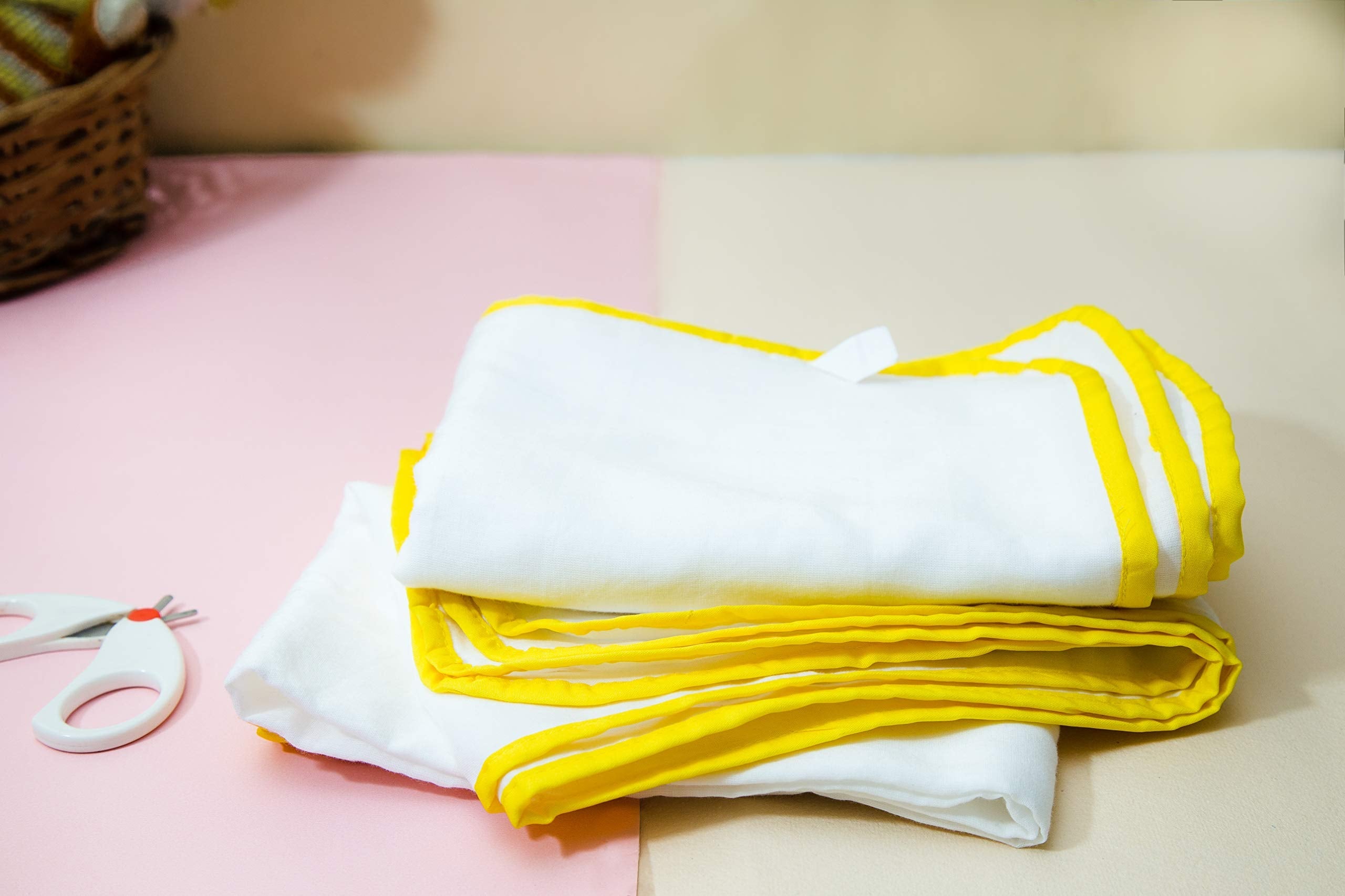 Jacha & Bacha Pure Soft Cotton Dhoti Towels for Babies/Kids Set of 2 Towels-Yellow (Blue) | Light Weight Towels for Kids | Travel Friendly Bath Towels for Children