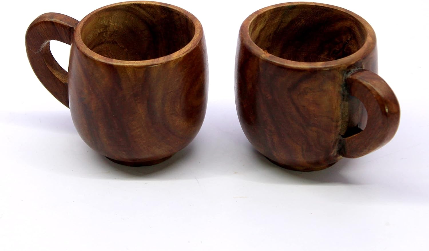 KLEO Wooden Tea & Coffee Cups Mugs | Set of 2-150 ml approx. - Wood - 2.5" & 4" Dia. - Brown